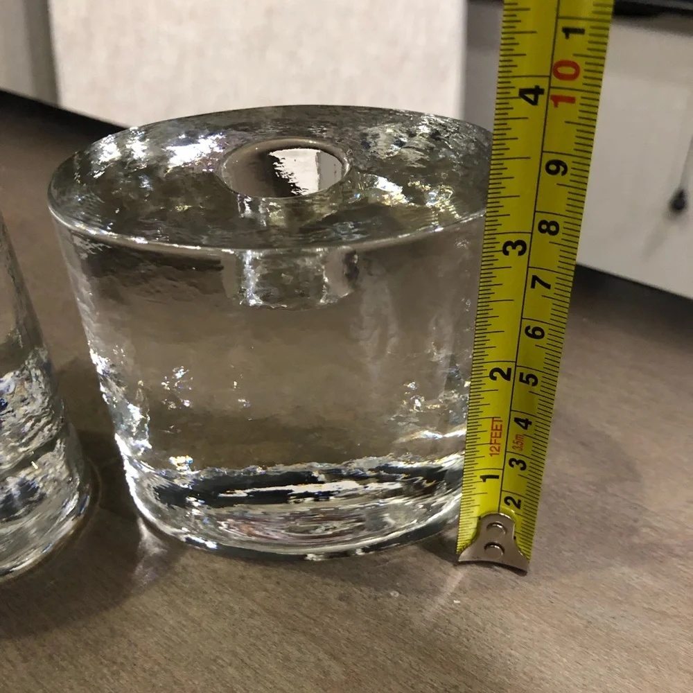 Crate & Barrel Elegant Crystal Clear Ice tapered Candle Holders set of two